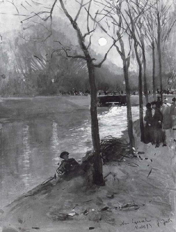 Ludwig von Hofmann At the country defense canal in the zoo in moonlight oil painting image